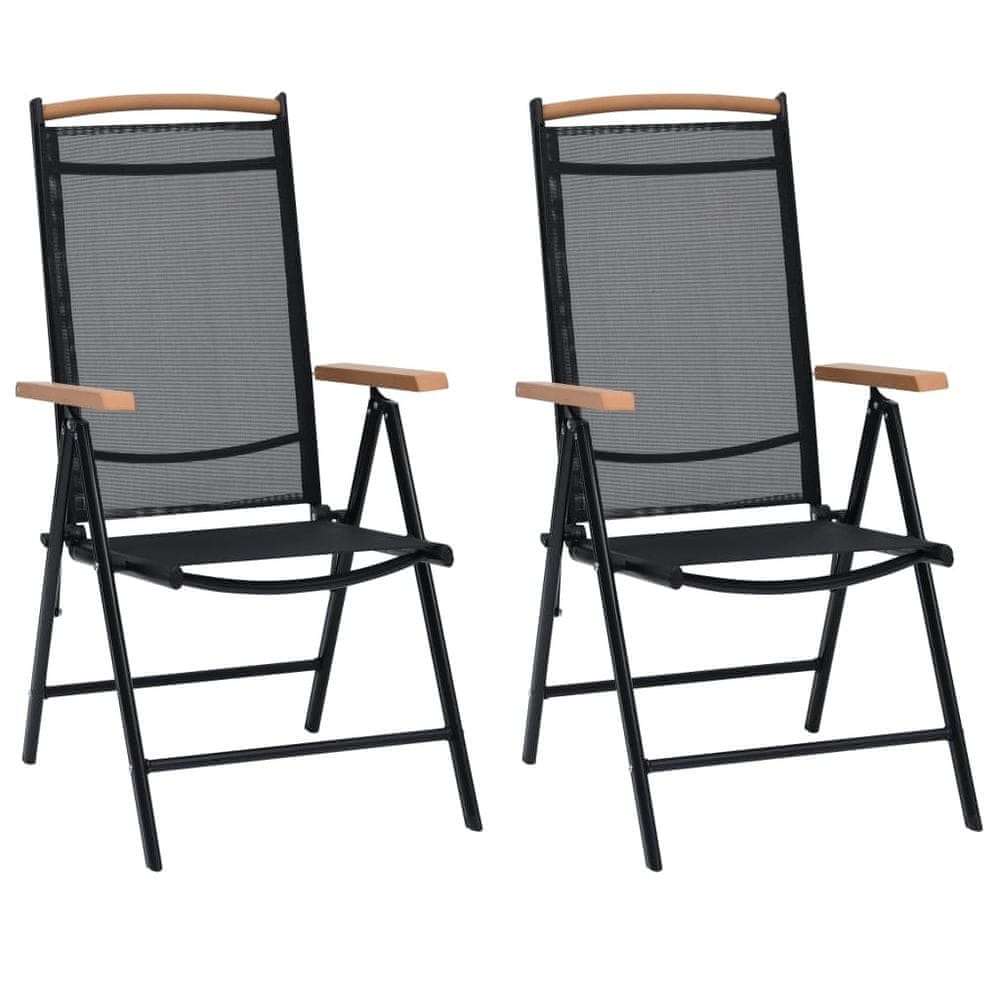 Vidaxl Skladacie záhradné stoličky 2 ks, hliník a textilén, čierne